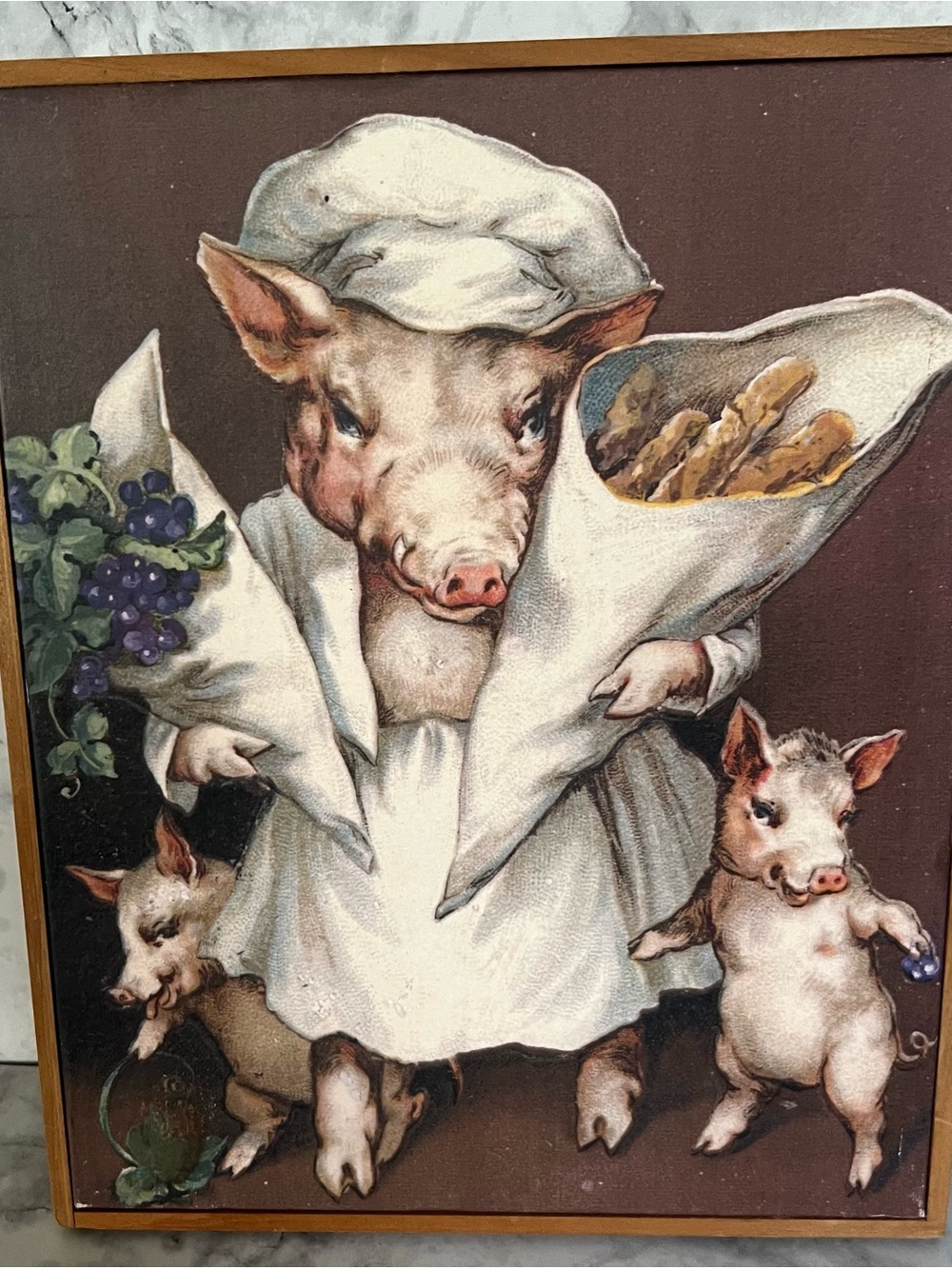 Vintage White and Brown Pig Chef Art Print